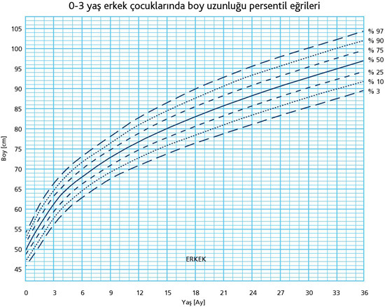 0-3 Yaş Erkek Çocuklarında Boy Uzunluğu Persentil Eğrileri